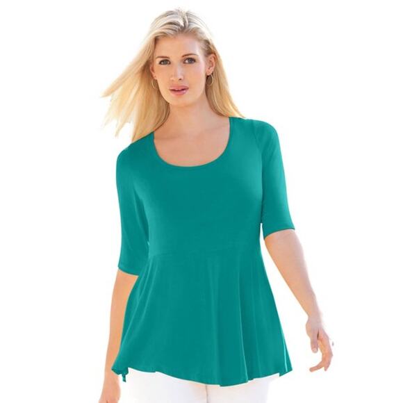 Jessica London Tops - Jessica London Plus Size 30 32 Blouse Peplum Top Green‎ Short Sleeve Stretch 244